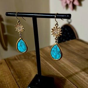 Gold star with turquoise drop earrings